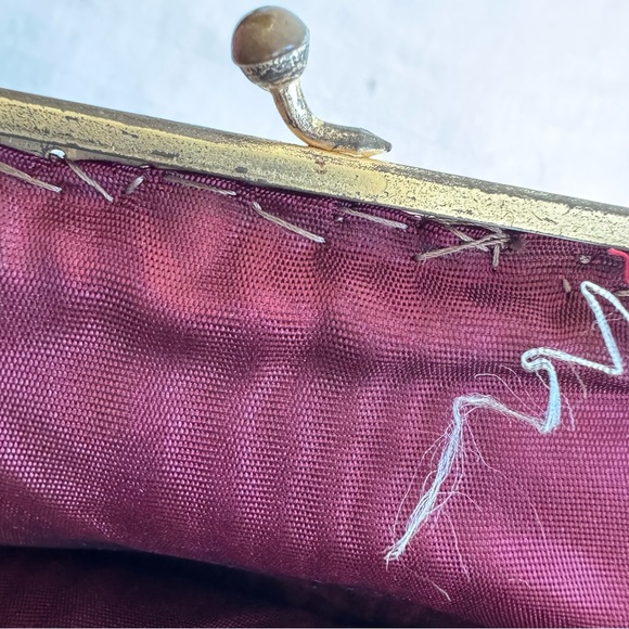 Vintage Tapestry Needlepoint Purse Castle Boat  Turn Closure Satin Lining France - Picture 8 of 8